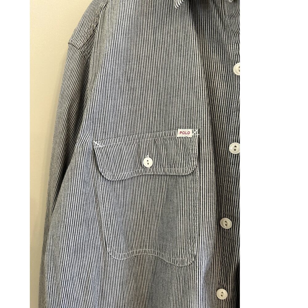 Vintage 90s Polo Ralph Lauren Striped Chambray Workwear Button-up Men's XL - Picture 9 of 10